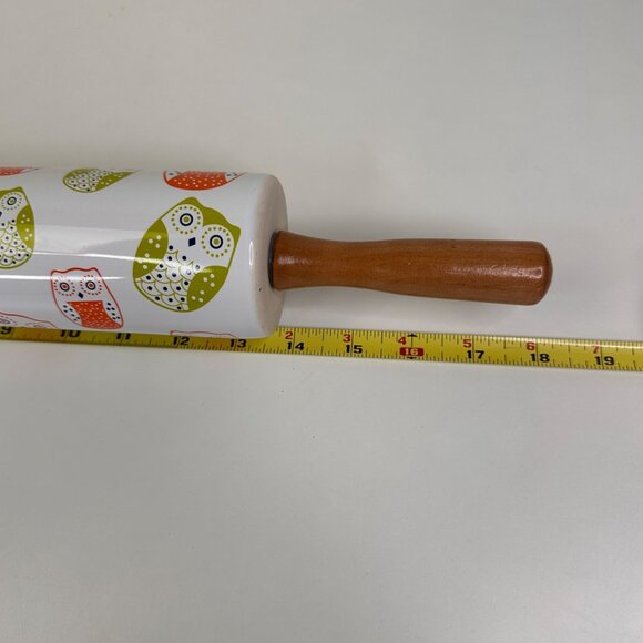 Ceramic Rolling Pin With Wooden Handles & Owl Print - Picture 6 of 7